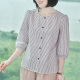 Cotton mid-sleeve top women's three-quarter sleeve shirt high-end summer