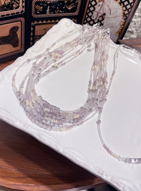 浅紫色方糖珠系串珠项链