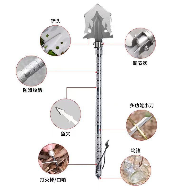 军工铲户外露营钓鱼折叠加厚挖土铁锹工兵铲子工具多功能兵工铲 - 图0