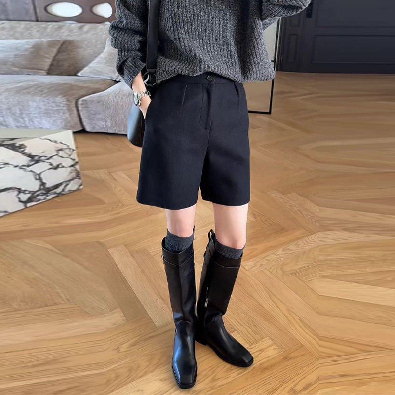 高级感黑色毛呢短裤女秋冬2025新款大码胖mm高腰显瘦洋气百搭裤子,淘宝优惠券,粉丝福利购,淘宝优惠卷