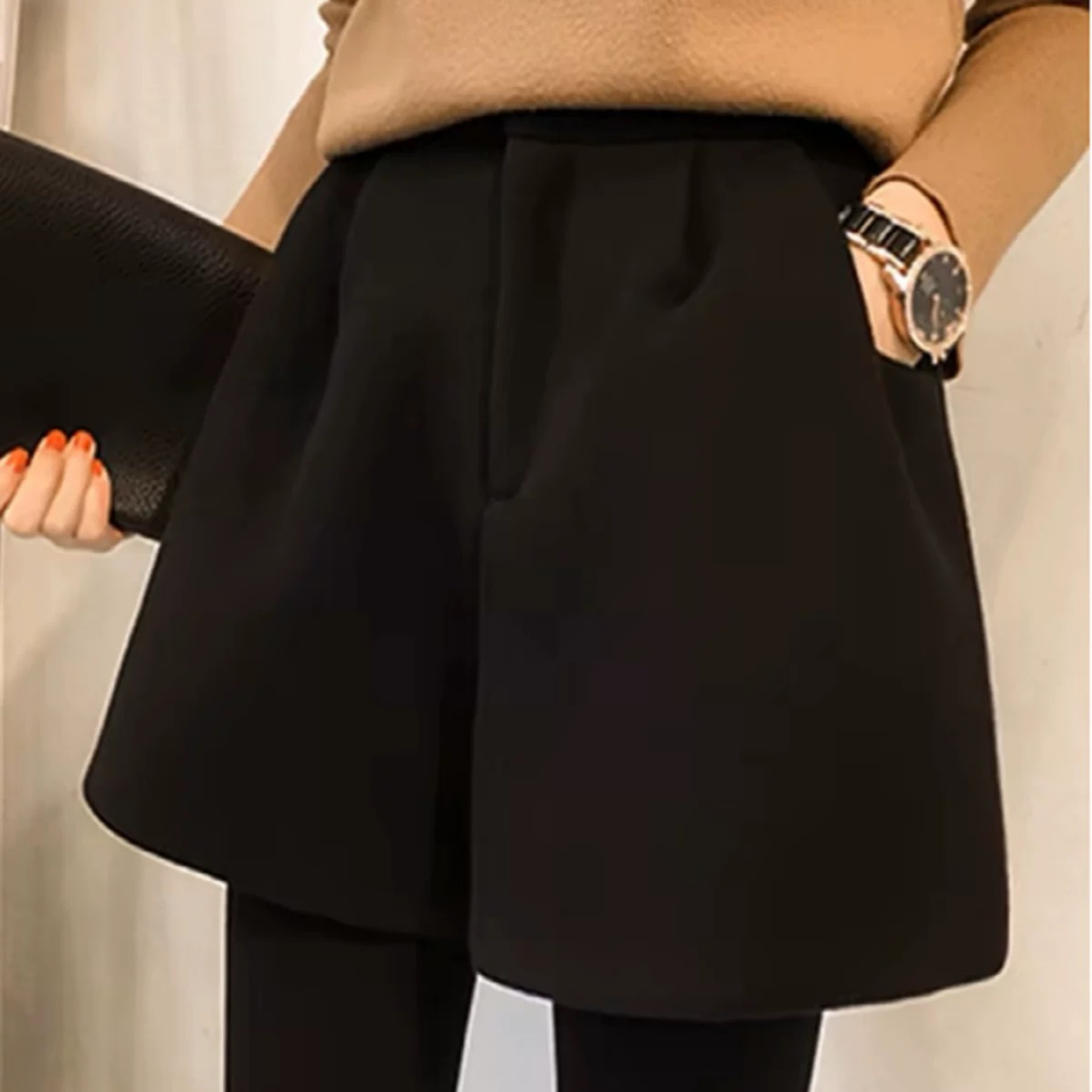 毛呢短裤女秋冬大码胖mm显瘦高腰呢子百搭靴裤外穿打底a字阔腿裤,淘宝优惠券,粉丝福利购,淘宝优惠卷