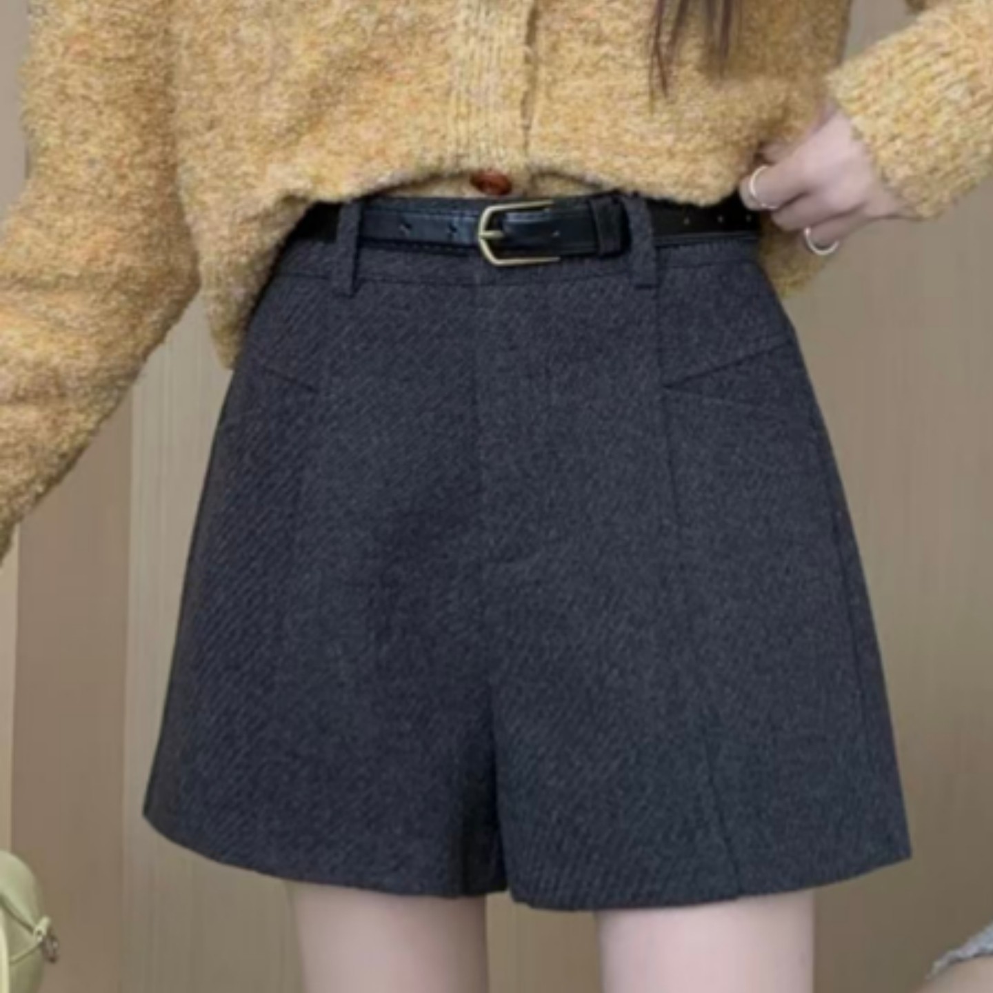 大码灰色毛呢短裤女2025秋冬新款胖mm高腰显瘦外穿宽松阔腿五分裤,淘宝优惠券,粉丝福利购,淘宝优惠卷