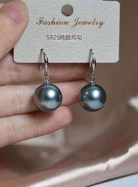 纯银钩珍珠耳坠耳钉女珠子金色