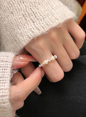 S925纯银新中式珍珠碎银戒指