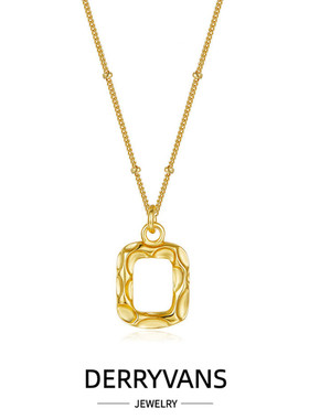 小众款纯银波浪纹方形吊坠项链