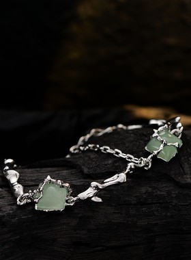 国风S925纯银竹节东陵玉石女项链