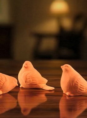 北欧哑光橙色拉丝纹小鸟雕塑摆件