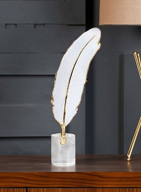 简约现代轻奢水晶座羽毛摆件
