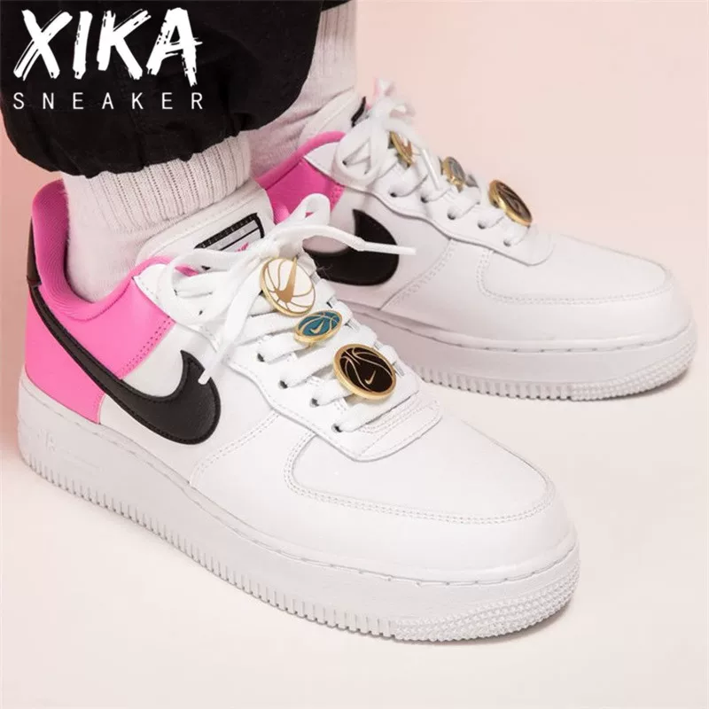 Кроссовки женские низкого верха Nike Air Force 1 AF1 бело-розовые AA0287-107-106