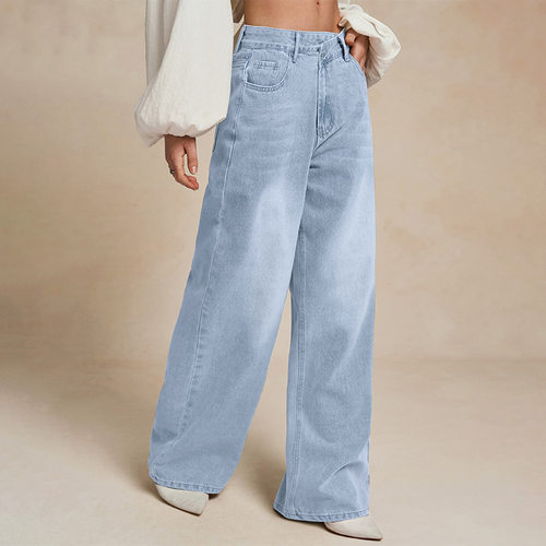 women loose jeans trousers 高腰阔腿牛仔裤宽松垂感显瘦拖地裤 - 图1