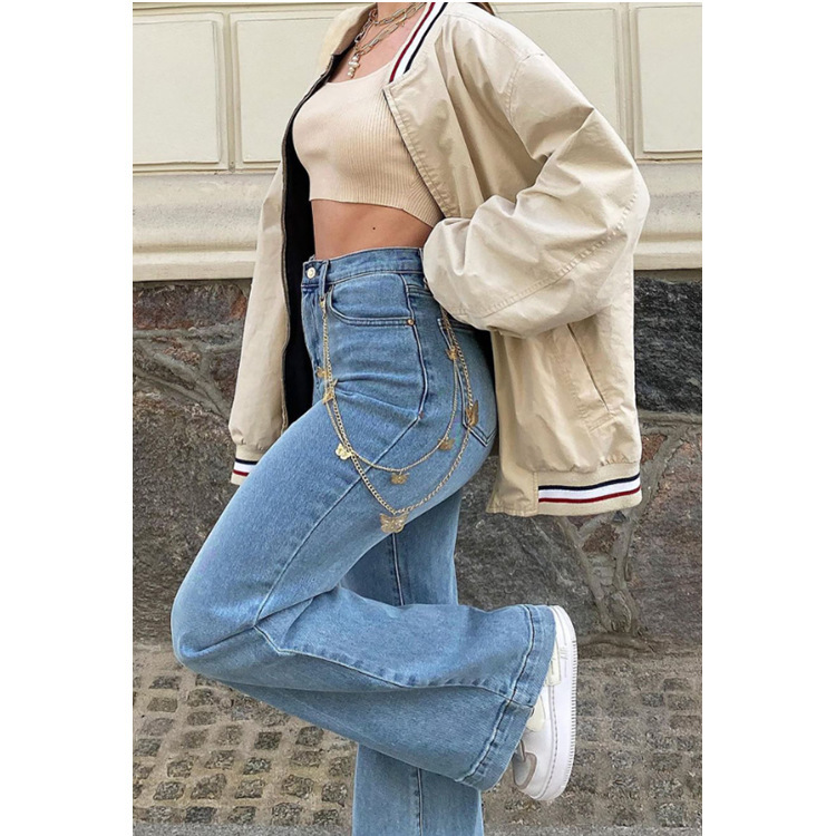 women fashion loose jeans pants 2023女装牛仔裤拼接中腰牛仔裤 - 图2