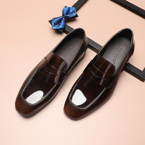 青年男士乐福鞋软底一脚蹬英伦风商务休闲皮鞋新款高级感亮面男鞋 - 图0