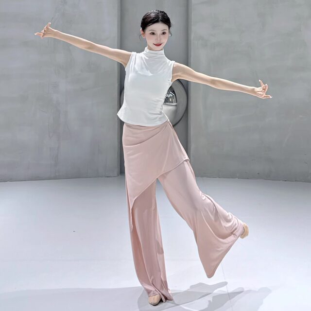 Modern dance pants, draped ballet skirt pants, fake two-piece Latin dance practice clothes, Chinese classical dance wide-leg pants