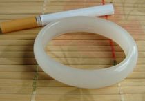 (processed goods do not bargain) Qinghai jade (wild bull furrow material) - Guifei (oval) white jade bracelet -1 #