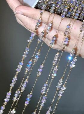 DIY 高保色不锈钢幻紫色水晶间隔流苏链步摇发簪手工项链手链配链