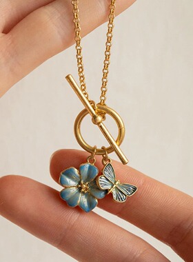 Fable蝶恋花蝴蝶手绘项链蝴蝶花