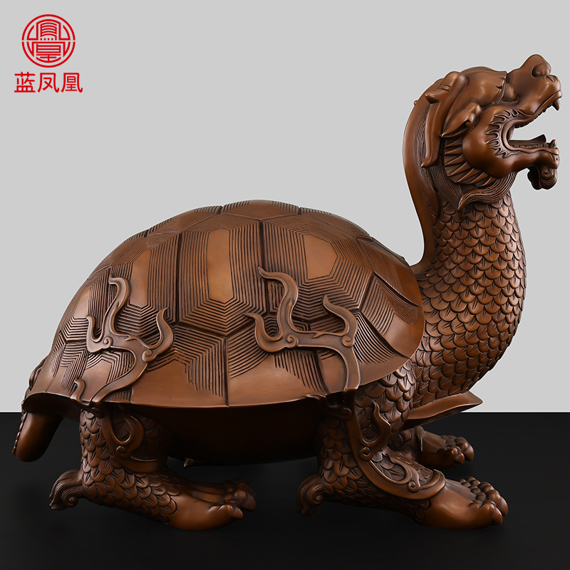紫铜龙龟摆件纯铜龙头龟神兽玄关招镇家居办公室客厅宅财礼品大号 - 图2