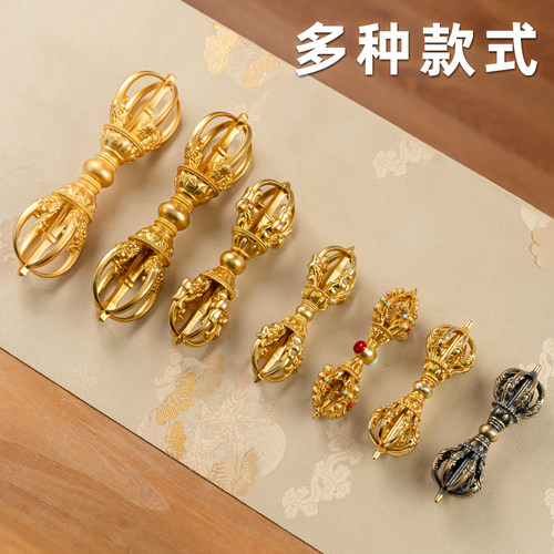 藏式黄铜镀金九股五股金刚杵手把件降魔杵佛堂护法器供佛摆件大号 - 图2