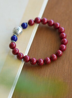 天然朱砂手串女紫金砂足银朱砂六字真言高纯度护身手链男生日礼物