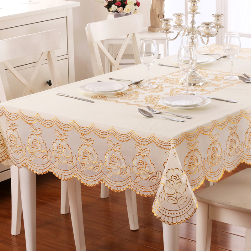 玫瑰花桌布pvc布艺防水防油耐高温烫金欧式茶几塑料垫餐桌垫