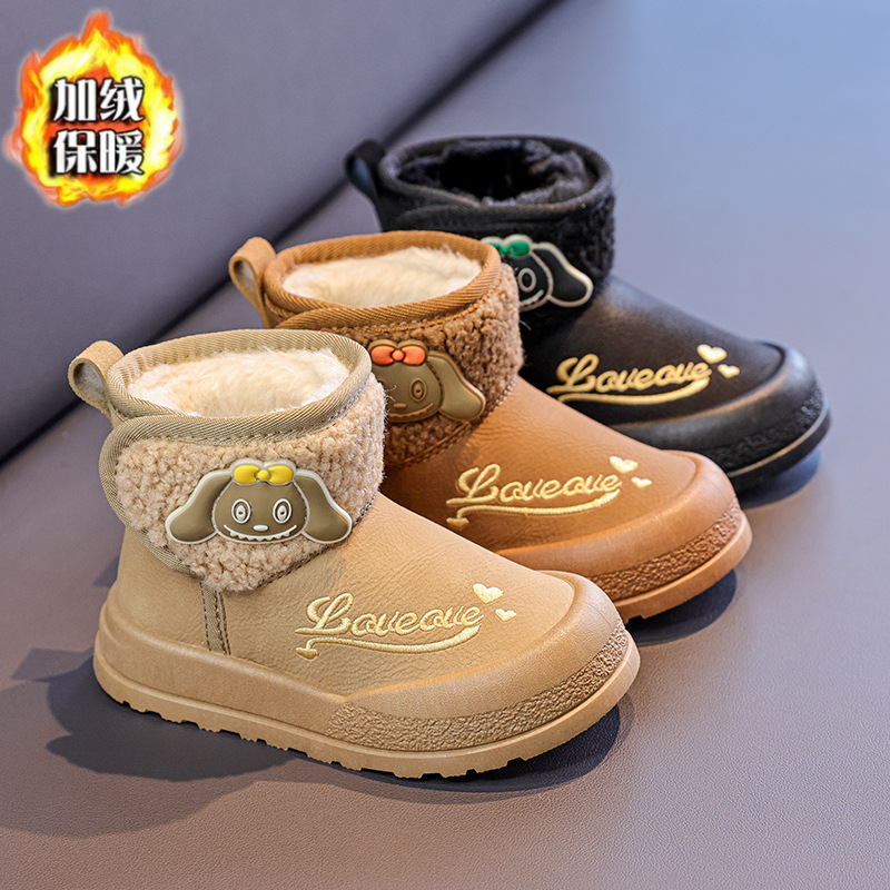 女童加绒加厚雪地靴2025冬季新款防滑软底防水棉靴小中大童短靴 - 图0