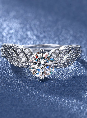 韩版时尚天使之翼翅膀硞石镀925纯银戒指少女简约甜美指环可调节