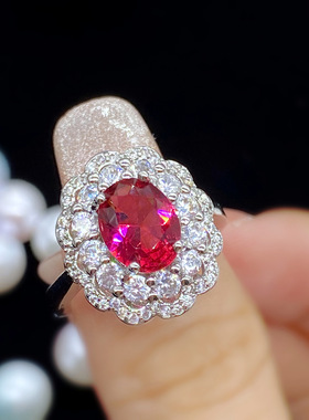 结婚珠宝钻戒欧美时尚公主风玫红色硞石镶钻甜美镀白金戒指礼物