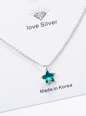 小清新蔚蓝色硞石星星甜美镀金项链少女学生可爱五角星吊坠锁骨链