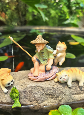 钓鱼翁小猫咪姜太公钓鱼小摆件