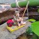 Fire Red Illusion Miniature Fishing Man Ornament