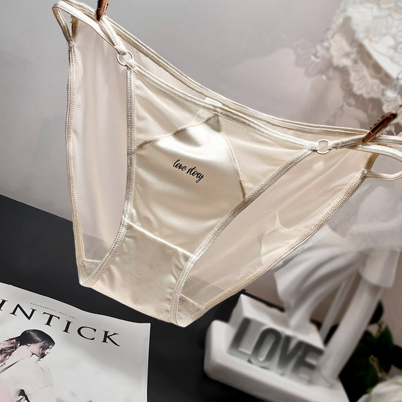 夏季薄款牛奶丝低腰内裤女士三角裤字母纯色拼接高开叉少女纯棉裆 - 图3