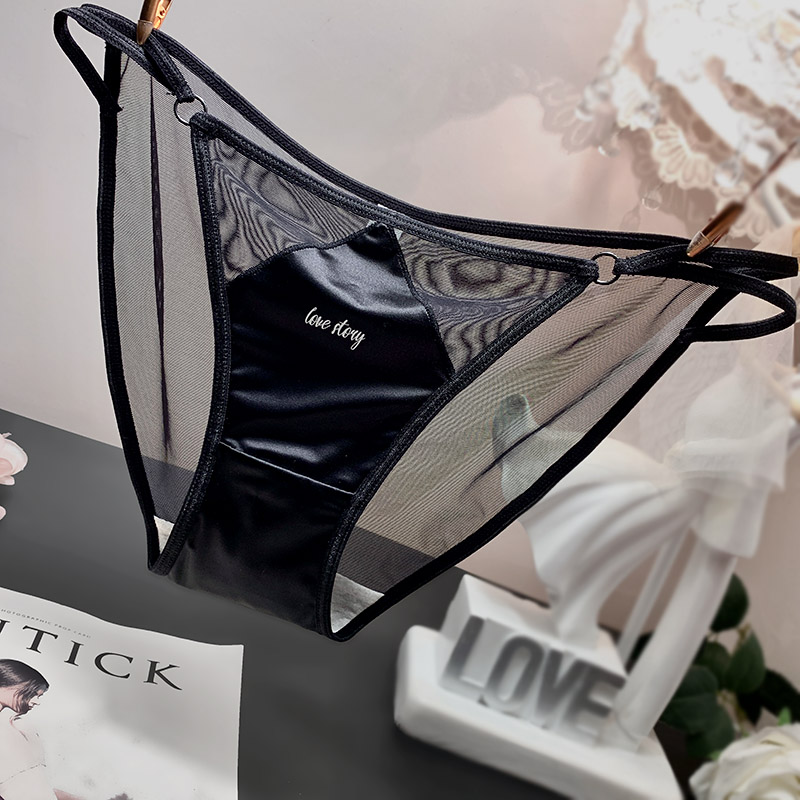 夏季薄款牛奶丝低腰内裤女士三角裤字母纯色拼接高开叉少女纯棉裆 - 图1