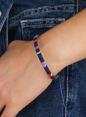 欧美跨境热销彩色波西米亚风棉麻布艺编织手链 简约百搭友谊手绳
