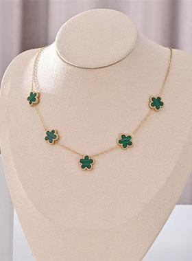 跨境钛钢不掉色五叶花四叶草五花项链吊坠通勤时尚潮流饰品