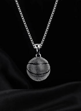 霸气时尚欧美跨境饰品时尚篮球吊坠不锈钢项链ins钛钢配饰男