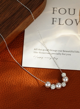 网络爆款曼塔玫瑰色珠珠吊坠项链简约气质轻奢锁骨链项链批发