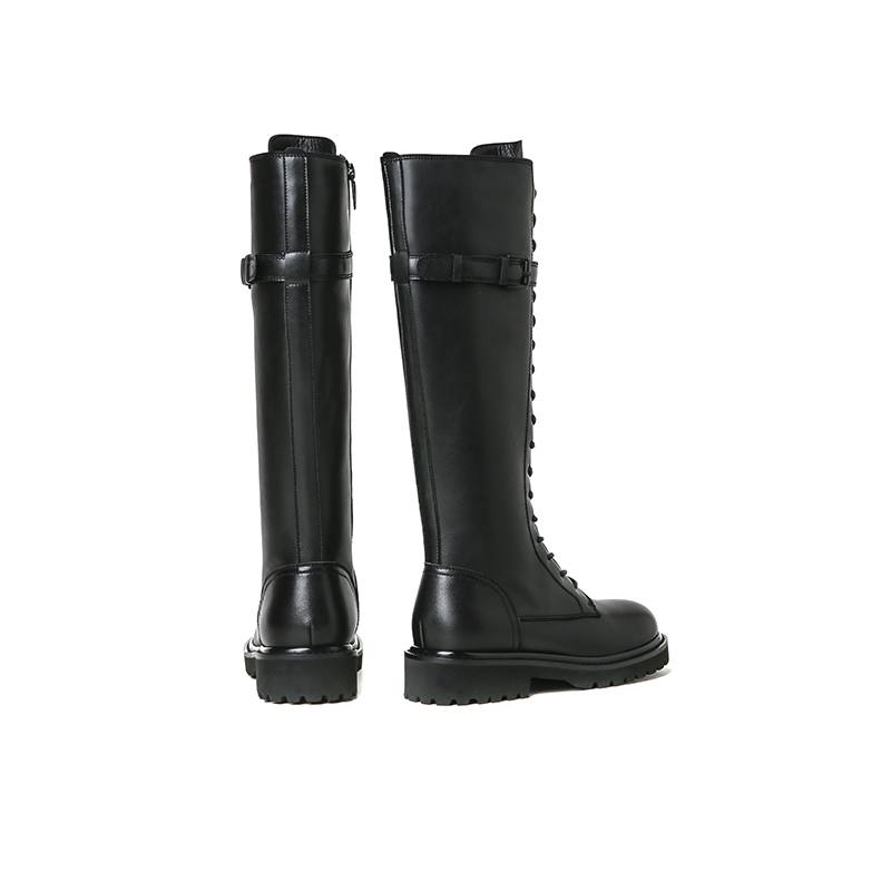 红蜻蜓女鞋官方旗舰店红蜻蜓长筒靴女秋冬新款骑士靴高筒系带过膝拉链显瘦机车靴子1