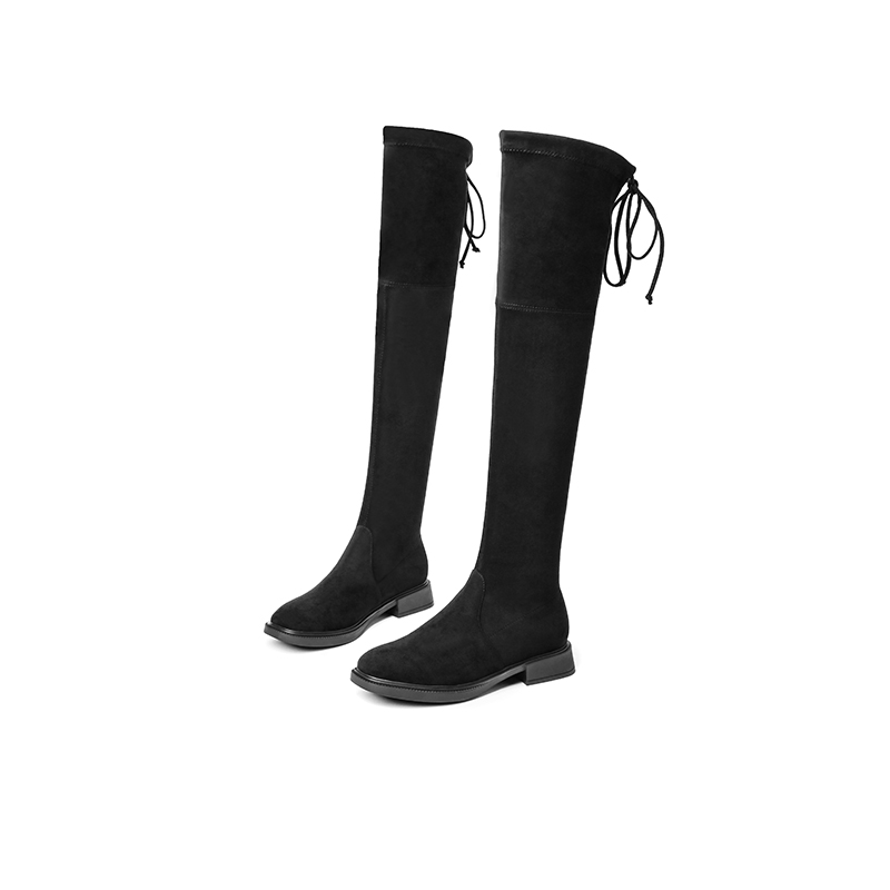 红蜻蜓女鞋官方旗舰店红蜻蜓女鞋秋季新款休闲英伦风中长筒靴低跟平底长筒靴女3