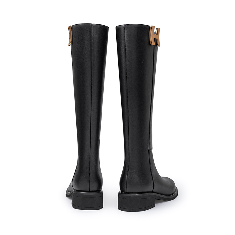 红蜻蜓女鞋官方旗舰店红蜻蜓长筒靴女年冬季新款简约时尚金属扣件舒适女靴WTC415453