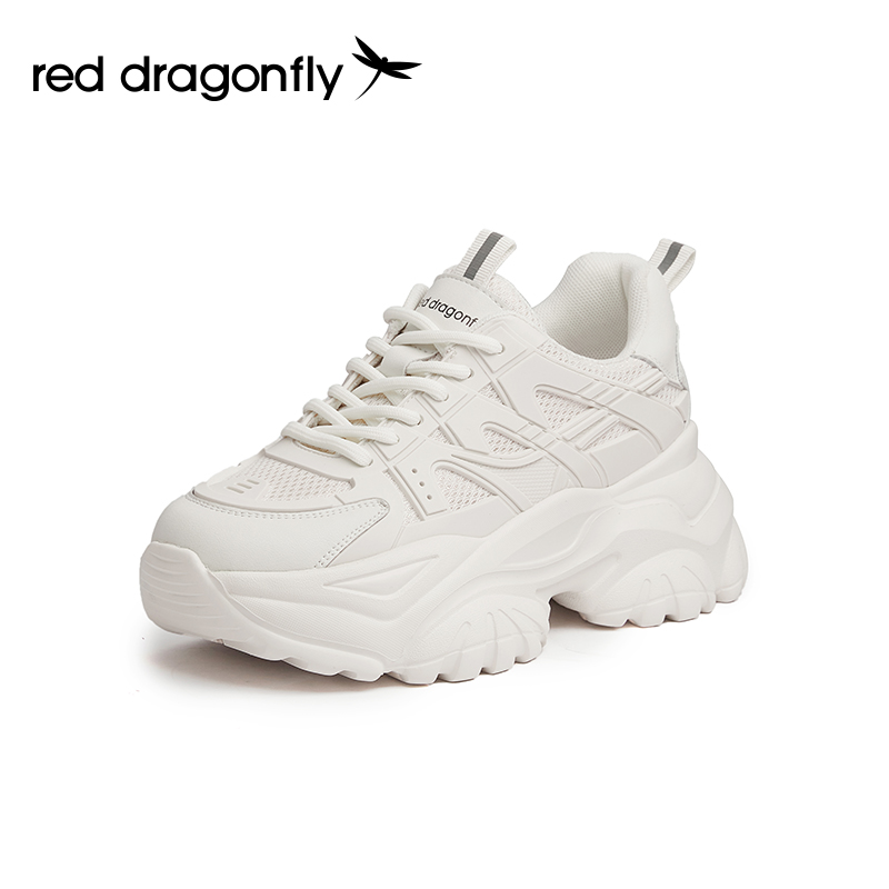 红蜻蜓女鞋官方旗舰店红蜻蜓老爹鞋女春秋季新白色休闲鞋子厚底增高女款运动鞋WTB417430