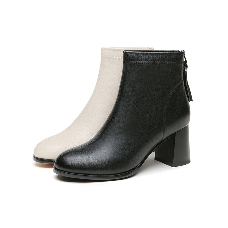 红蜻蜓女鞋官方旗舰店红蜻蜓女鞋秋冬新款切尔西粗跟时装高跟鞋短靴真皮ins潮靴子3