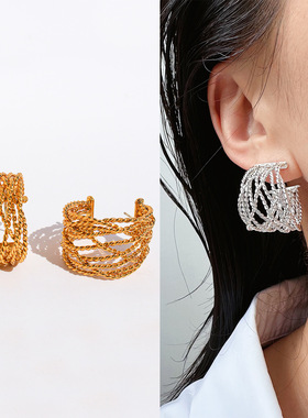 原创设计款油画晕染老陶瓷串珠项链女小众镂空麻花线条C耳环饰品