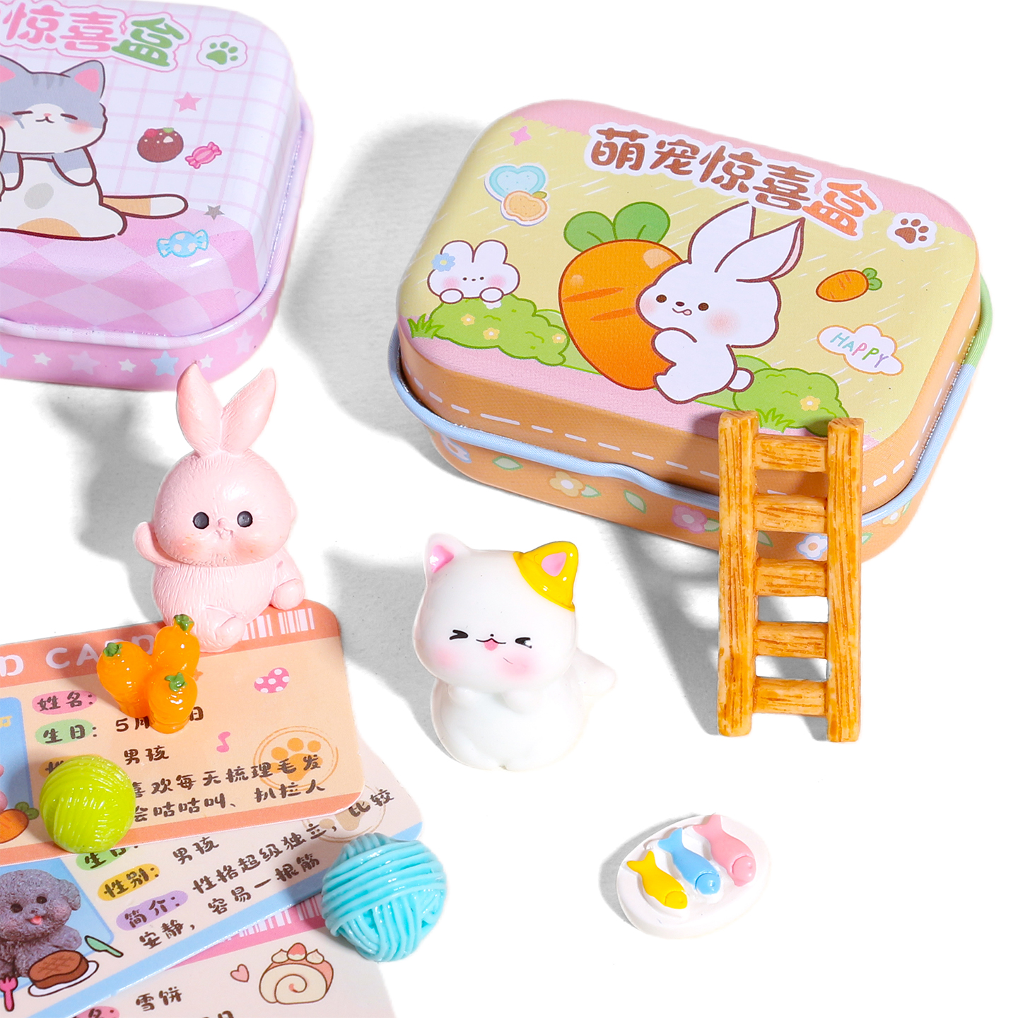 铁盒萌粒宠物领养盒子萌宠惊喜盒喵咪小狗兔子桌面车载小摆件玩具 - 图2