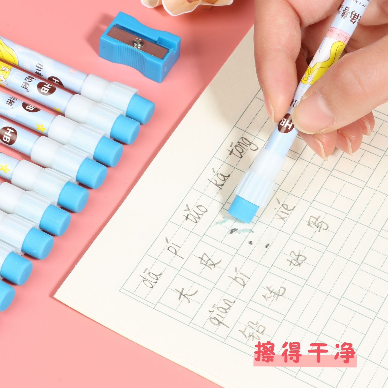 儿童卡通铅笔带橡皮擦头圆杆六角HB小学生专用幼儿园大头写字儿童-图2