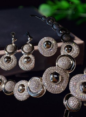 幻境泡泡 圆环宝石项链 古董感 镀18K金 凸圆形露珠锆石手链 组合