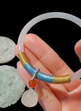 荔枝冻白玉髓手镯 水灵水灵 冰透白玉髓 编织玛瑙莲蓬手镯 百搭