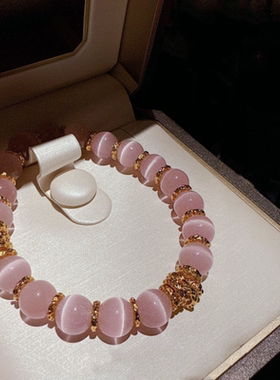 古法花丝 胖福桃花小蛮腰粉水晶手链 新中式 粉猫眼盘缠花神手串