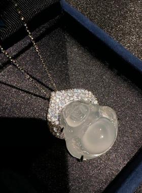 天然水沫玉叶子吊坠缅珠项链