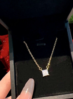 音符露珠小方宝石项链 人鱼泪 镀18K金 方糖锆石项链