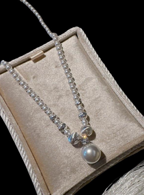 人鱼泪 强光拉丝猫眼澳白珍珠项链 黑蝶贝扣 真多麻扭扭贝珠项链